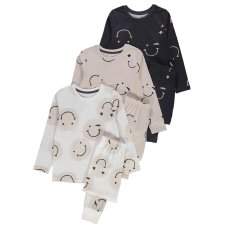 GX567: Unisex 3 Pack Smiley Face Long Sleeve Pyjamas (1-14 Years)